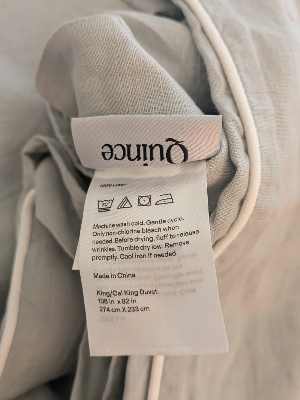 Quince European Linen Piped Duvet Cover Set King Mist